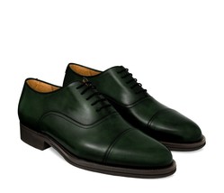 New Oxford Handmade Leather Dark Green  color Cap Toe Shoe For Men&#39;s - $159.00