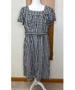 Gingham Plaid Midi Linen Dress Square Neck Size L Country Barn Rockabill... - $26.88 CAD