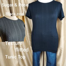 Sugar &amp; Rose Black Coal Texture Fitted Tunic Top Size 3x - £8.76 GBP