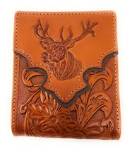 Western Men&#39;s Genuine Leather Floral Tooled Laser Cut Deer Wallet in 6 colors (C - £22.88 GBP