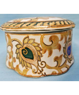 Oriental Accent Hand Painted Porcelain Trinket Powder Box Design White Gold - £23.66 GBP