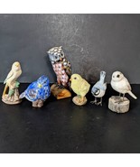Bird Garden Ornaments Owl Parrot Wood and Ceramic Sparrow - $32.22