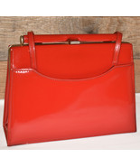 Vtg Red Vinyl Handbag Top Snap Closure Double Carrying Straps Gold Tone ... - £23.18 GBP