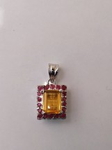 Natural Golden topaz with Ruby Pendant in 925 Sterling Silver - £77.10 GBP