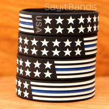 BOLD XL 9&quot; Wristbands Wider Flag Thin Blue Line Bracelet USA Design Bracelet Lot - £7.13 GBP+