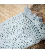 Hand Knit Baby Afghan Handmade Blue Warm Winter Blanket  - $9.49