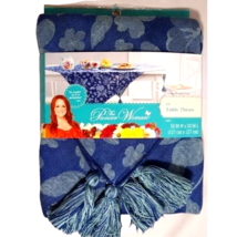 Pioneer Woman Evie Blue Floral Table Throw Runner Tassels 50-inch Sq. Gi... - $30.58