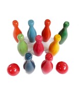Vintage 3.75&quot; Mini Bowling Set Wood 9 Pins &amp; 2 Balls 1950s Toy Kids Chil... - $41.01 CAD
