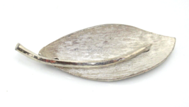 BSK Brushed Metal Silver Tone Figural Leaf Brooch 3&quot; Vintage Stylized Sc... - £7.90 GBP