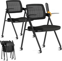 Fylica Stackable &amp; Foldable Office Chair Set Of 2, Folding Desk Chair, B... - £201.07 GBP