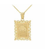 14k Solid Polished Gold Taurus Zodiac Sign Rectangular Pendant Necklace - £182.79 GBP+