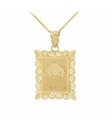 14k Solid Polished Gold Taurus Zodiac Sign Rectangular Pendant Necklace - $308.72+