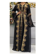 Long Moroccan Dubai Black Farasha Kaftan Gown Abaya Hand Work Dress Stylish - $2,808.01 MXN