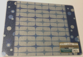 ART WORKS Tempered Glass Mid-Century Blue Design Cutting Board 15” X 11.... - $26.10