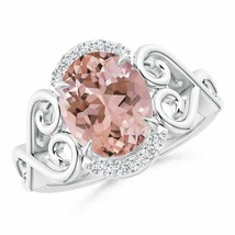 Authenticity Guarantee 
ANGARA Vintage Inspired Oval Morganite Ring with Diam... - £1,391.18 GBP