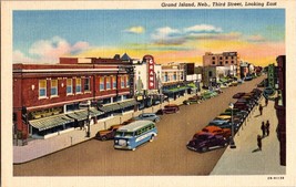 Vtg Postcard Third Street, Looking East,old Bus, Parked Cars, Grand Isla... - $7.38