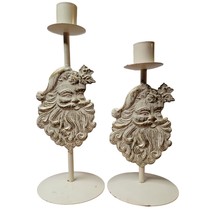 Vintage Papel Santa Claus Metal Candlestick Holders - Set Of 2 Christmas Decor - £13.64 GBP