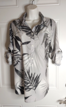 Reel Legends Gray Tropical 1/2 Button Down Roll Tab Sleeve Tunic Top Size Medium - £15.57 GBP