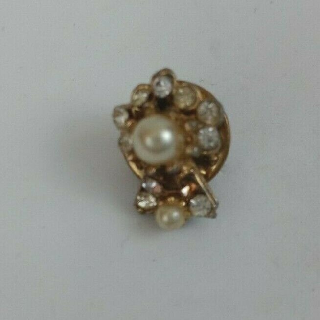 Vintage Faux Pearl &amp; Gem Bow Ribbon Lapel Hat Pin - $4.46