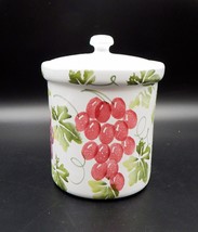 Pier 1 Imports Hand-Painted Grapes Vines Lidded Canister 7 Inch - £37.51 GBP