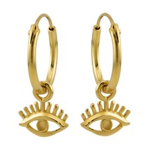 Gold Plated 925 Silver Hoop Earrings with Eye Pendant - £12.56 GBP