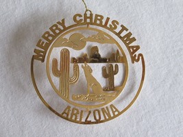 Arizona 24kt Gold Finish Brass Ornament Souvenir Cactus Coyote Merry Chr... - $10.40