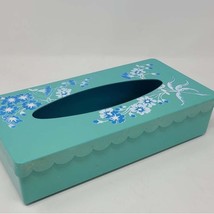 Retro mid century, modern floral turquoise box tissue holder - $39.20