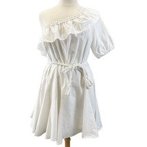 NEW Rhode x Target Womens L Asymmetrical Ruffle Mini Dress Cream Cotton  - £30.98 GBP