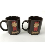 Lot of 2 Vtg Kahlua Coffee Mug Brown Gold Red Double Sided Logo Tikki Man Cave - $19.74