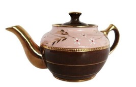 Vintage Sadler England Brown Gold &amp; Pink Glaze Miniature Teapot - £31.59 GBP