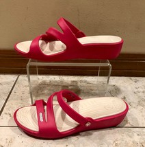 Crocs Womens Sz 7 Patricia Wedge Strappy Sandals Hot Pink Fuchsia Comfort Walk - £16.46 GBP