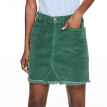 SO Mid Rise Corduroy Mini Skirt Juniors Womens 18 36 Green Raw Hem Stret... - £17.80 GBP