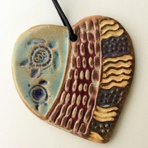Sea Turtle Heart Christmas Ornament Pottery Hand Made - $19.95