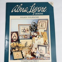 Alma Lynne Designs Folksy Foursome Cross Stitch Pattern Rabbit Cat Goose Vintage - $12.99