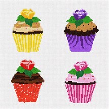 Pepita needlepoint canvas: Flower Cupcakes, 10&quot; x 10&quot; - £60.97 GBP+