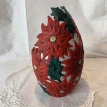 Vintage Ceramic Poinsettia Christmas Ornament Display Floral Display 10&quot; Tall - £9.62 GBP