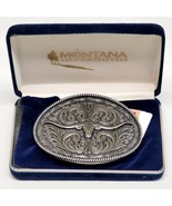 Montana Silversmiths Western Belt Buckle Attitude Longhorn w Blue Clamsh... - $873.51 MXN