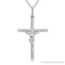 Cross Charm Pendant Christian Crucifix Jesus Necklace Sterling Silver 42mmx25mm - £31.04 GBP