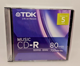 Discs 5-Pack CD-R TDK 80-Minute brand new sealed 700/MB - $9.74