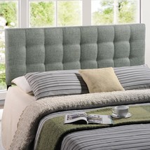 King Size Headboard Gray Upholstered Tufted Bed Frame Linen Fabric Nailhead - £158.62 GBP