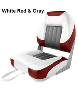 Boat Seat Low Back White Red &amp; Gray Premium Marine Grade Vinyl UV Treated - €70,16 EUR