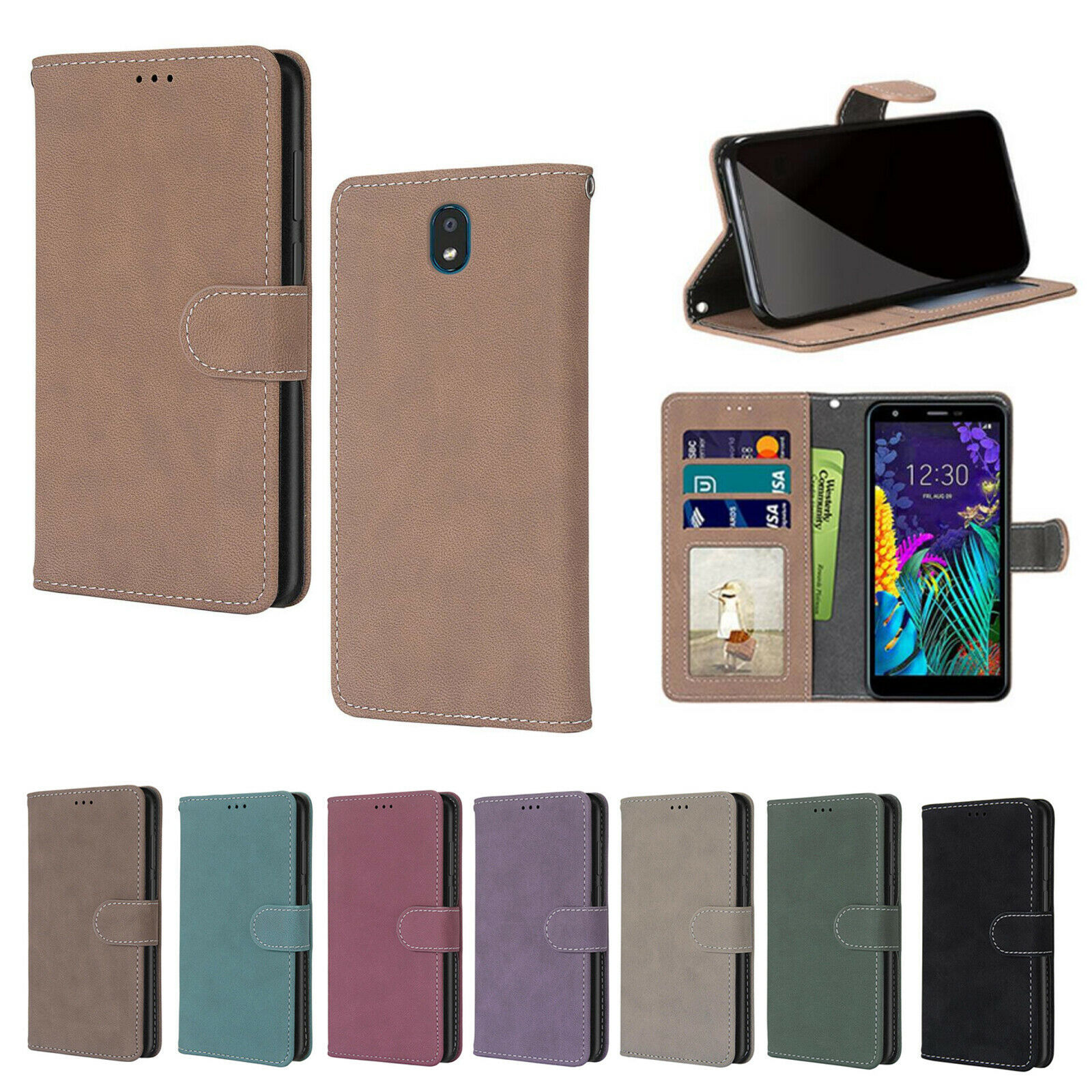 For LG Stylo 5/4/V40/V50/Q60/K30/K20 Retro Leather Card Holder Phone Case Cover
