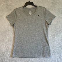 Nike Dri Fit Womens T Shirt Size M Gray Short Sleeve Black Logo - $11.14