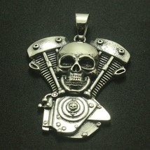 Harley Davidson V-twin engine skull Biker 316l stainless steel pendant necklace - £10.27 GBP