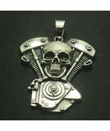 Harley Davidson V-twin engine skull Biker 316l stainless steel pendant n... - $243.19 MXN