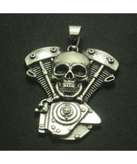 Harley Davidson V-twin engine skull Biker 316l stainless steel pendant n... - £10.12 GBP