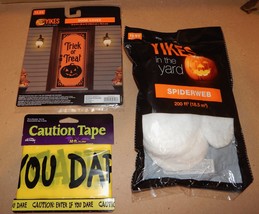 Halloween Outside Decor Kit Door Cover 200ft Of Spiderweb 50ft Caution Tape 116G - £6.80 GBP