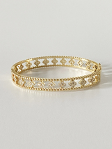 Large Floral Openwork Bangle in Gold and Cubic Zirconia - $75.00