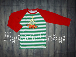NEW Boutique Christmas Tree Boys Long Sleeve Striped Shirt 6-7 7-8 - £5.18 GBP