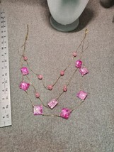 Vintage 3 Strand 28&quot; Long Electric Hot Pink &amp; Gold Tone Lucite Necklace - £10.03 GBP